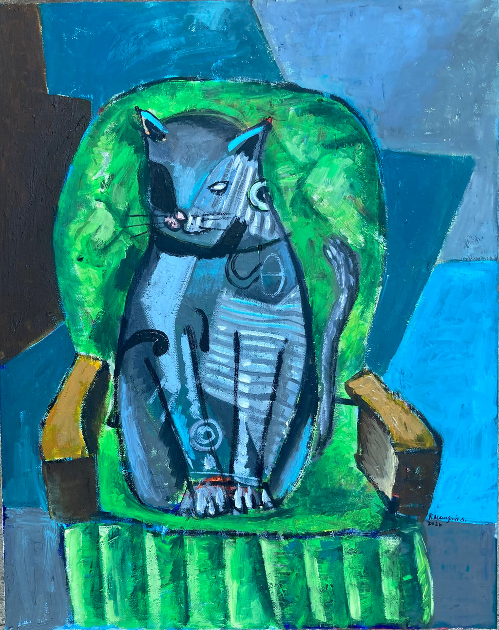 Cat on a green sofa